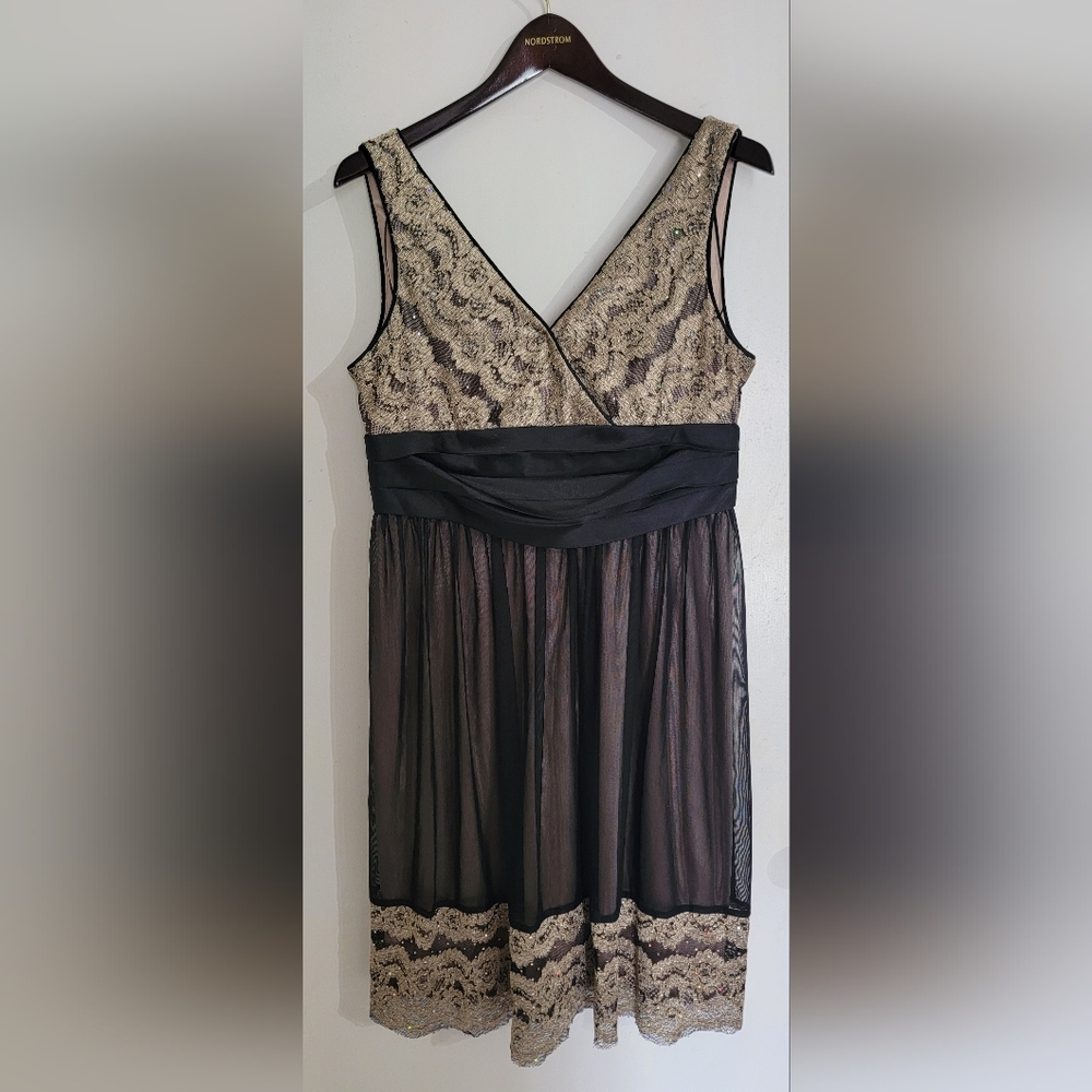 R&M Richards Black and Gold Lace Dress